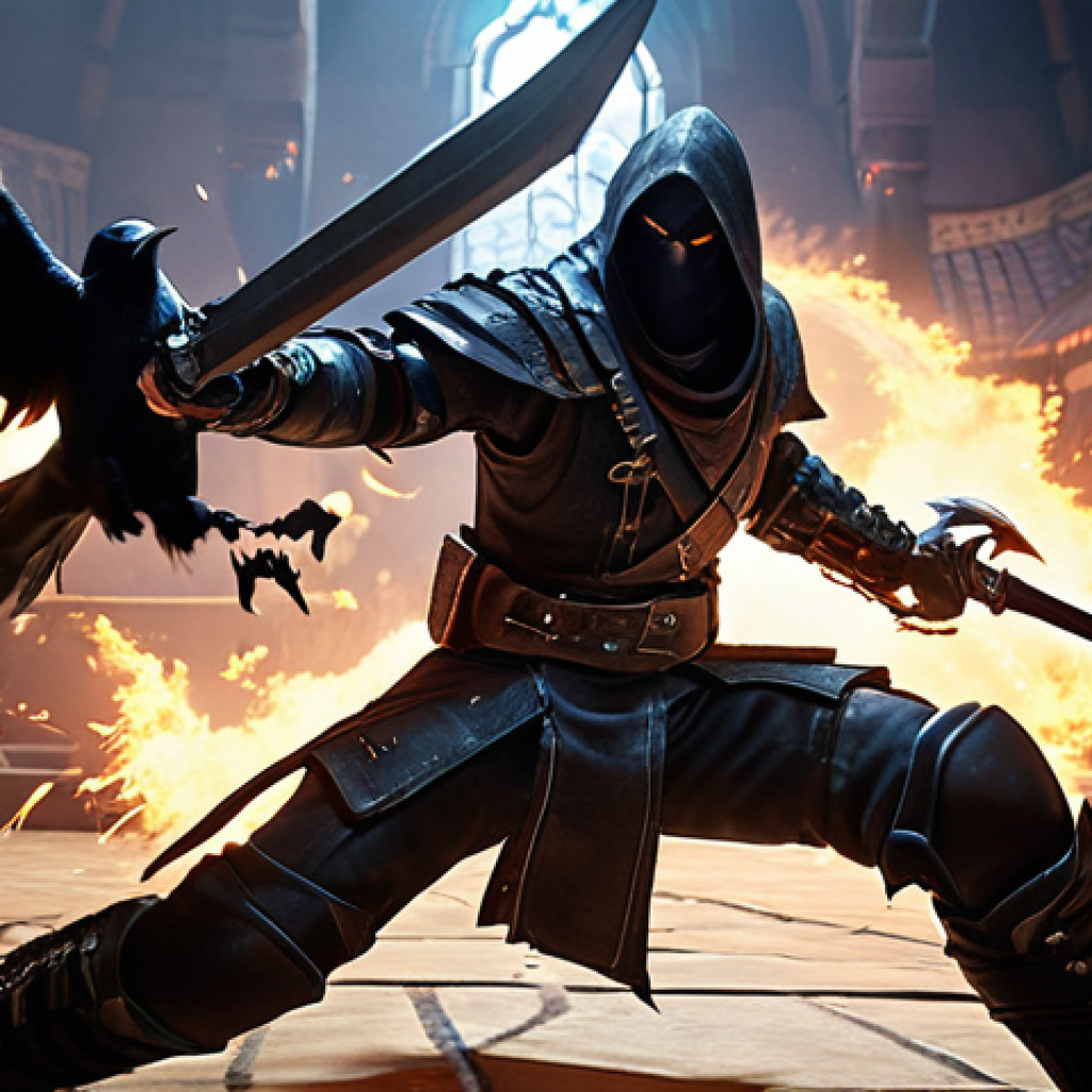 A high-octane, action-packed close-up of a 'Night Crows' character (e.g., a swift rogue or warrior) in the midst of a furious attack. Emphasize extreme attack speed with motion blur around the character's hands and weapon (like a dagger or single-handed sword), showing multiple rapid strikes hitting an unseen enemy. Their specialized gloves and weapon should subtly glow, indicating attack speed enhancements. The background suggests a dynamic combat arena or a boss battle. Fantasy game art style, depicting intense, fast-paced combat.