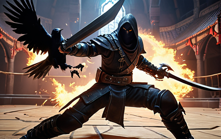 A high-octane, action-packed close-up of a 'Night Crows' character (e.g., a swift rogue or warrior) in the midst of a furious attack. Emphasize extreme attack speed with motion blur around the character's hands and weapon (like a dagger or single-handed sword), showing multiple rapid strikes hitting an unseen enemy. Their specialized gloves and weapon should subtly glow, indicating attack speed enhancements. The background suggests a dynamic combat arena or a boss battle. Fantasy game art style, depicting intense, fast-paced combat.