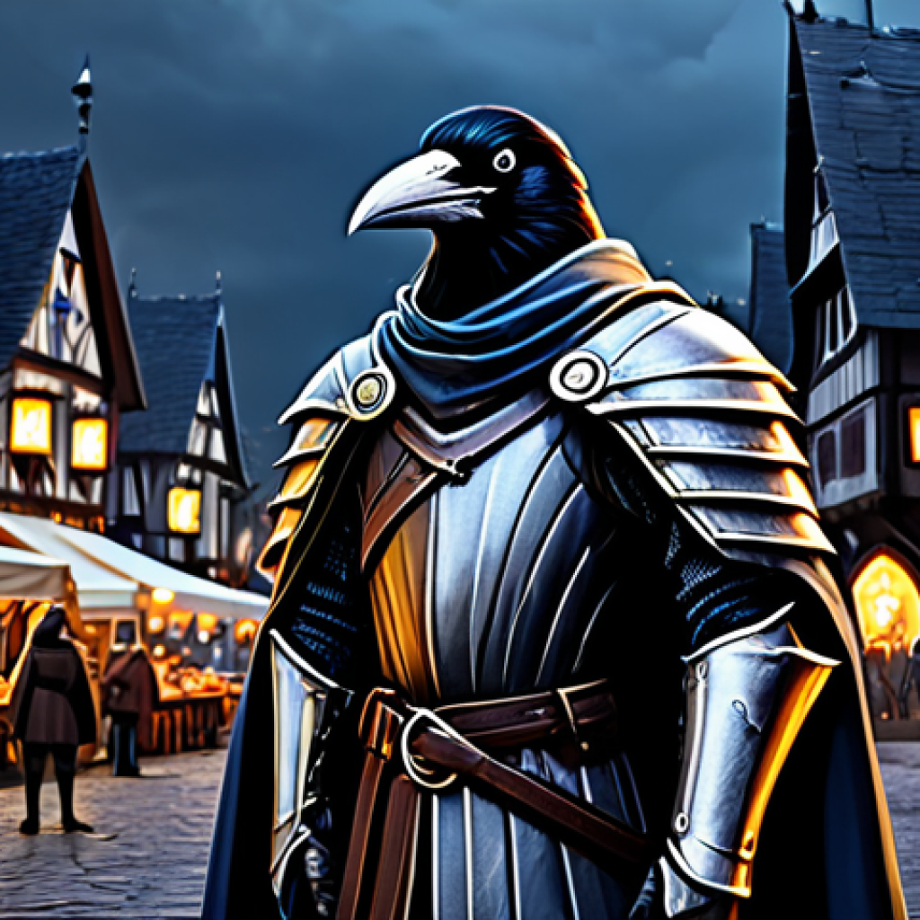 나이트크로우 모바일 버전 특징 - **Prompt:** A fully clothed, professional-looking Night Crows character in modest armor, standing in...